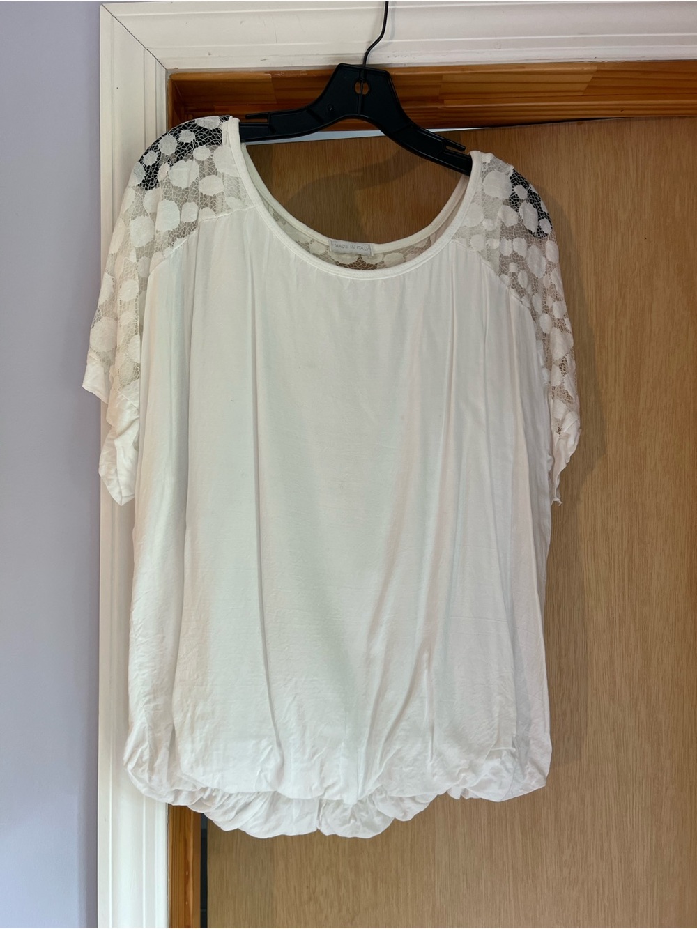 Women's White Lace-Sleeve Blouson Top